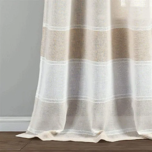 Vista 4 de Lush Decor Par de paneles de cortinas transparentes con ojales y textura beige para ventana (84 x 38 pulgadas)