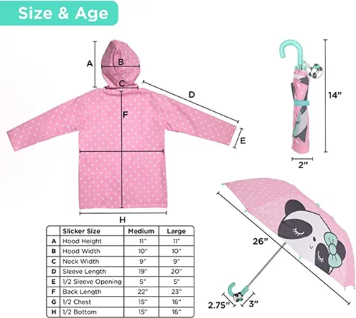 Vista 6 de Kids Umbrella for Girls and Boys & Rain Coats Set -Toddler Umbrellas Kids Raincoat Boys Girls Jacket (3-9 Years)