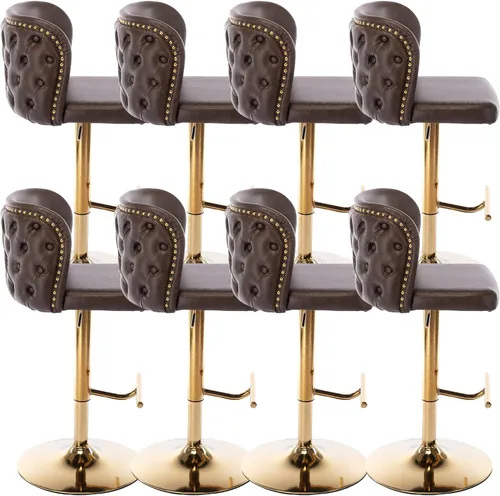 Vista 20 de Taburetes de bar tapizados de poliuretano con base dorada, taburetes de bar ajustables de 25-33 pulgadas, taburetes de mostrador con respaldo Beige