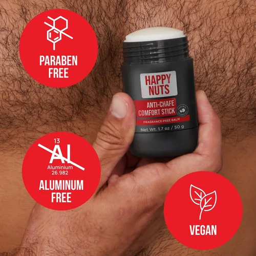 Vista 6 de HAPPY NUTS Barra de confort antirozaduras para hombres: la mejor defensa de la fricción y prevención de rozaduras para estilos de vida activos