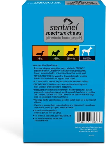 Vista 4 de SENTINEL SPECTRUM Masticables para perros, 50-100 libras, 6 masticables, suministro para 6 meses, caja azul