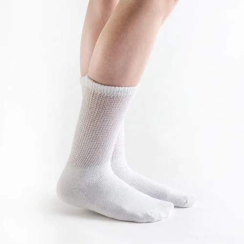 Vista 7 de Doc Ortho Calcetines de algodón para diabéticos de ajuste holgado para hombres y mujeres, 3 pares, cuello redondo