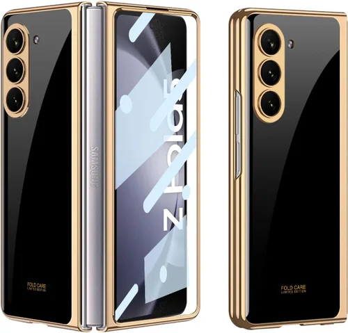 Vista 23 de Funda para Galaxy Z Fold 5, elegante marco galvanizado con vidrio estampado, protector de pantalla integrado compatible con Samsung Galaxy Z Fold 5