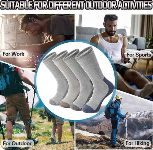 Vista 6 de ProEtrade 4 Pairs Merino Wool Hiking Socks Thermal Warm Winter Cushion Moisture Wicking Boot Socks for Men