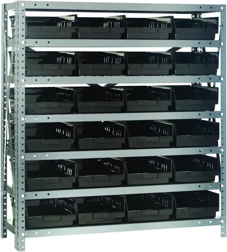 Vista 77 de Quantum QSBU-245BK Heavy Duty Shelving Unit with (7) Shelves and (24) QUS245 Black Bins for Garage Warehouse Storage Distribution 400 lb Load