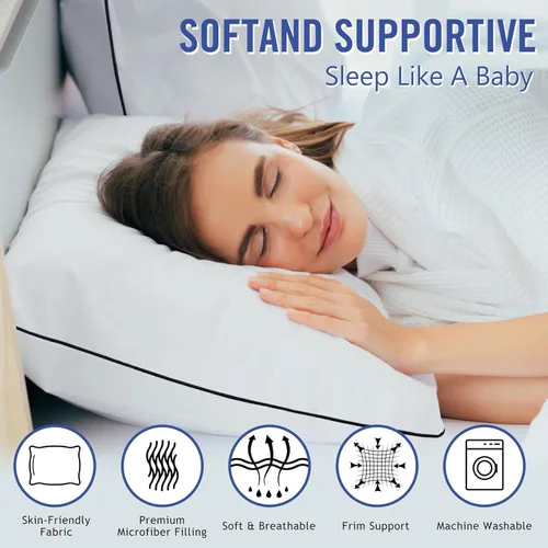 Vista 2 de Vorouhals Colección de Hotel - Juego de 2 almohadas de cama tamaño estándar frescas para dormir, para personas que duermen de espalda, boca abajo