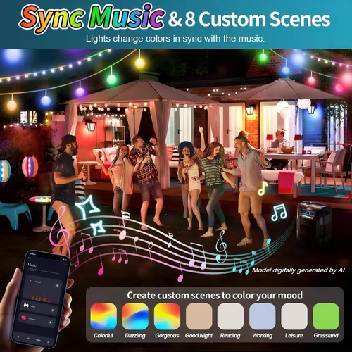 Vista 4 de AKK Luces de pared inteligentes para exteriores con salida GFCI, control de aplicación, luces de porche RGBCW que cambian de color, IP65