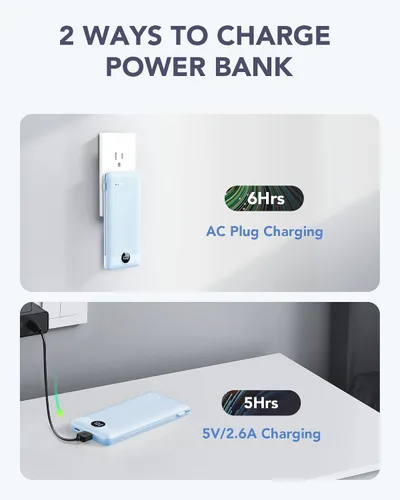 Vista 5 de Cargador portátil, Banco de energía VRURC Enchufe de pared de CA Azul