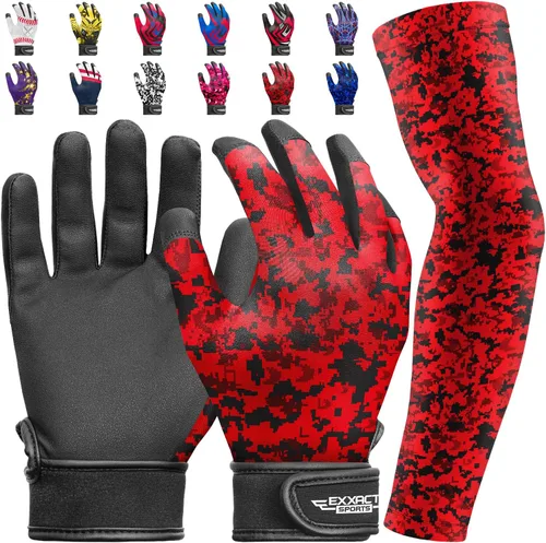 Vista 20 de Guantes de bateo para jóvenes de Exxact Sports con mangas para brazos para niños y niñas, guantes de béisbol para niños para bateo de sóftbol, T-Ball