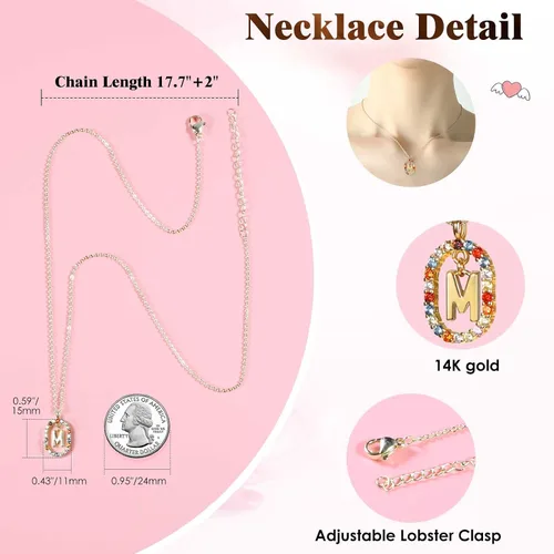 Vista 7 de Bonito regalo de oso de rosas reales preservadas con collares iniciales chapados en oro de 18 quilates para mujeres, día de la madre, cumpleaños