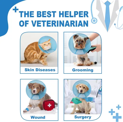 Vista 2 de Supet - Collar de cono para perro ajustable después de la cirugía, collar y cono de recuperación para mascotas cómodo y práctico, para perros