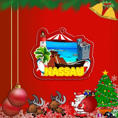 Vista 2 de Bahamas Nassau - Adorno de Navidad de acrílico transparente de doble cara para decoración de árbol, colgante de recuerdo de viaje, colección
