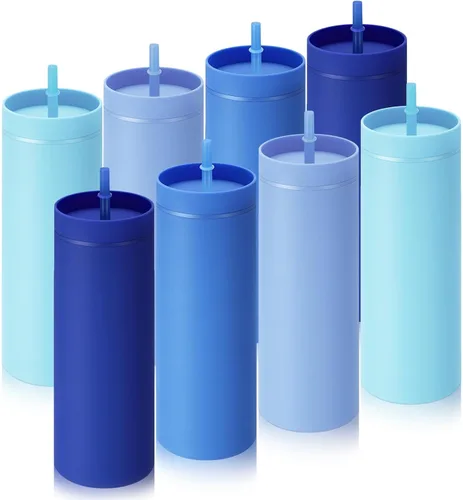Vista 8 de Baderke - Paquete de 8 vasos delgados de 16 onzas a granel con tapa y Verde oscuro