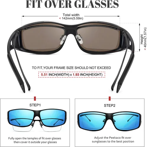 Vista 52 de Polarized Sunglasses Fit Over Glasses for Women Men with UV400 Protection Over Wrap Around Sun Glasses