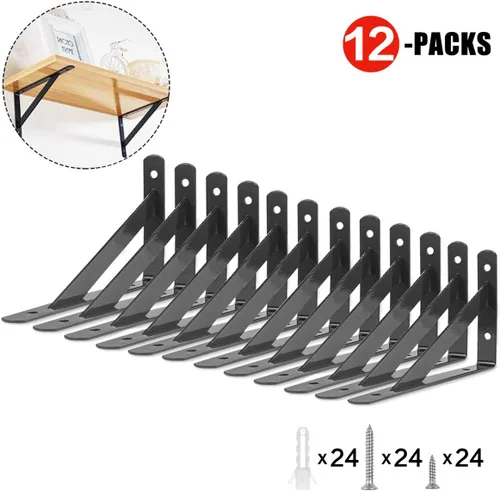 Vista 2 de Eau L - Soportes de estante resistentes, paquete de 12 soportes de esquina negros de 4 x 6 pulgadas, estantes flotantes de 90 grados, soportes