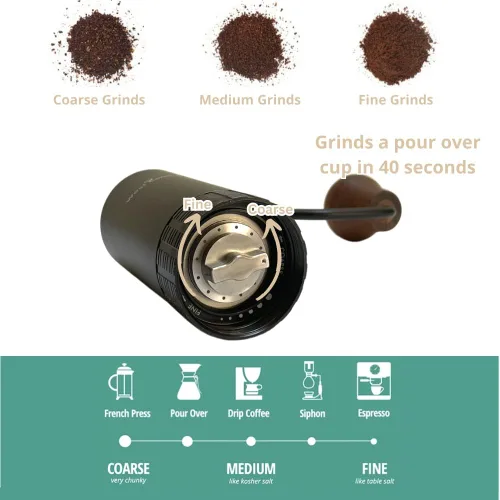 Vista 3 de Molinillo de café manual de rebabas - Molinillo de mano portátil para café expreso para viajes