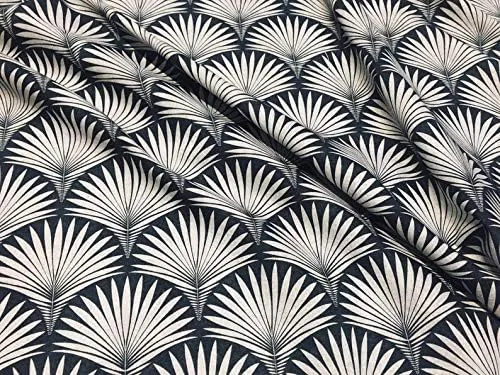 Vista 2 de LushFabric Tela de abanico floral de damasco geométrico Art Deco – Tapicería de cortina para decoración del hogar – 55 pulgadas de ancho – Negro