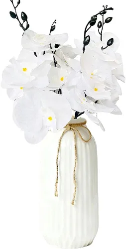 Vista 9 de Juego de 5 orquídeas artificiales artificiales de tacto real, orquídea de mariposa, orquídea bailarina de seda para boda, hogar, centro de mesa Negro