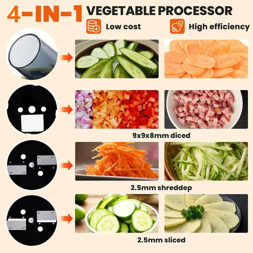 Vista 2 de Procesador eléctrico de alimentos 4 en 1 cortador de verduras triturador de verduras uso doméstico comercial, picador de verduras resistente, 100 W