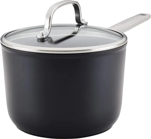 Vista 17 de KitchenAid - Juego de ollas y sartenes antiadherentes de inducción con anodizado duro, 10 piezas, color negro mate Juego de utensilios de cocina