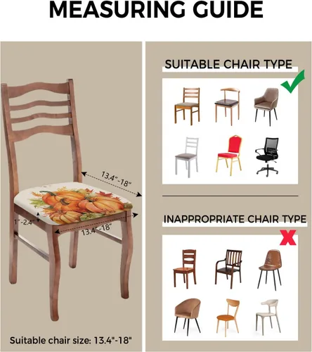 Vista 3 de LiDU Juego de 4 fundas de asiento de otoño de calabazas naranjas para sillas de comedor, fundas protectoras para sillas de Acción de Gracias, fundas