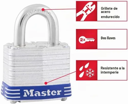 Vista 2 de Master Lock Candado para exteriores 5D con llave, 1 paquete, plateado