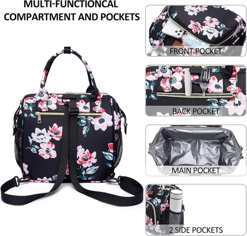 Vista 6 de MCBD Lonchera térmica para mujer, bolsa grande de 3 vías de transporte, mochila enfriadora reutilizable a prueba de fugas con correa ajustable