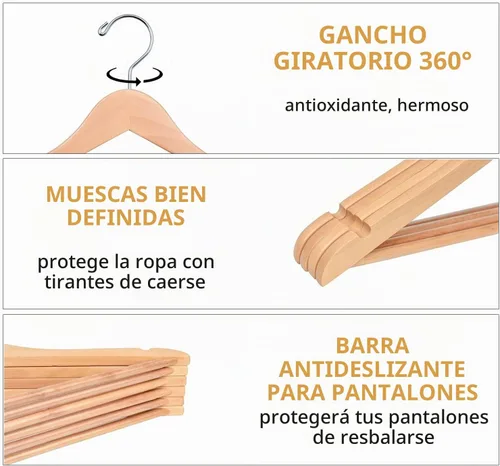 Vista 3 de Amber Home Paquete de 20 perchas de madera natural de 15 pulgadas