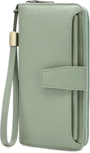 Vista 8 de GOIACII Cartera para mujer, de gran capacidad, con bloqueo RFID, para teléfono, tarjetero de embrague, cartera larga de viaje, color azul