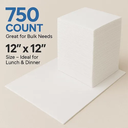 Vista 2 de Paquete de 750 servilletas de papel blanco – 12 x 12 pulgadas, desechables de 1 capa ecológicas (100% recicladas) y servilletas a granel a base