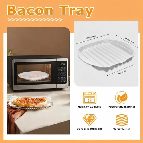 Vista 8 de Bandeja para microondas con tapa, cocinador de tocino para microondas, diseño eficiente de drenaje de aceite para tocino más saludable y crujiente