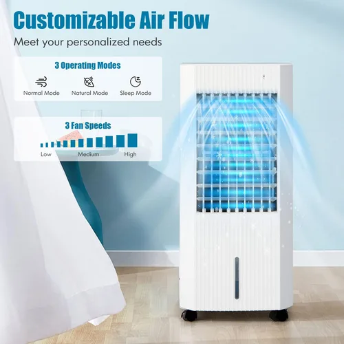 Vista 2 de PETSITE Enfriador de aire evaporativo, ventilador de enfriamiento 3 en 1 y humidificador con control remoto, 2 paquetes de hielo, temporizador de 15
