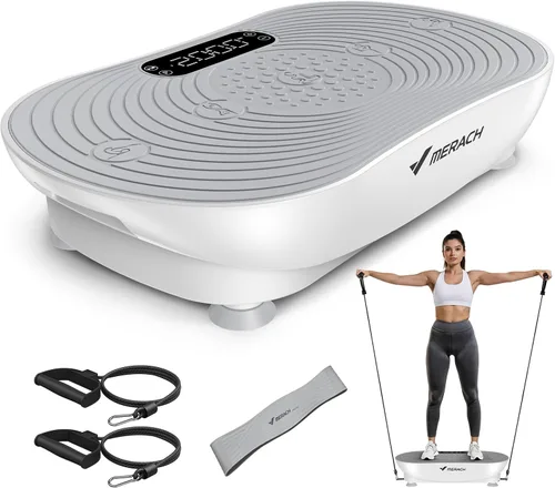 Vista 10 de Merach V33 Pro Vibration Plate Exercise Machine with Touchscreen, 99 Speeds Resistance Bands, Bluetooth, 350lbs Capacity, Vibration Platform for