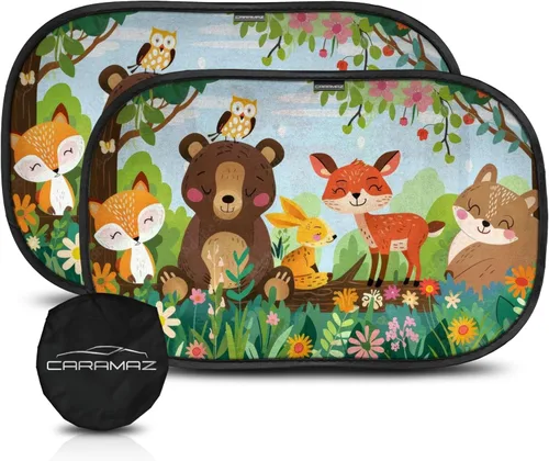 Vista 14 de Caramaz - Parasol de automóvil para bebé con protección UV certificada (2 unidades, 20 x 12 pulgadas), Animales (Animals)