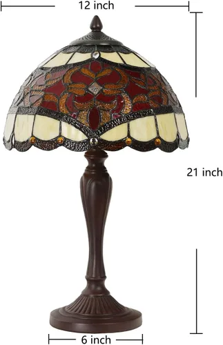 Vista 6 de Bieye L10869 Lámpara de mesa estilo Tiffany de vidrio de color Barroco para decoración del hogar (30 cm, Rojo)