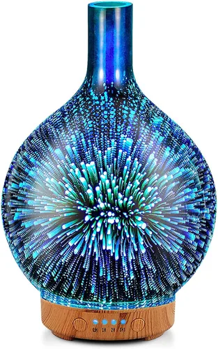 Vista 3 de Porseme Difusor de aceite esencial de volcán Aladdin de 3.4 fl oz + 3.4 fl oz de vidrio 3D aromaterapia humidificador ultrasónico niebla fría