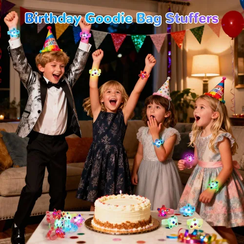 Vista 3 de SCIONE Paquete de 48 pulseras giratorias con luz LED, que brillan en la oscuridad, recuerdos de fiesta para niños de 4 a 8 a 12 años, juguetes