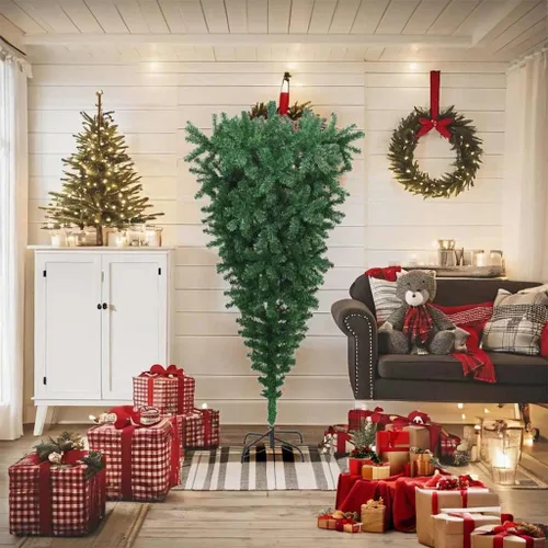 Vista 10 de Upside-Down Artificial Christmas Tree with Stand Green 5 ft