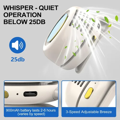 Vista 3 de TFQXA1Z Ventilador portátil silencioso sin aspas, ventilador recargable - Enfriamiento de cintura y cuello manos libres, 3 velocidades, 6 horas