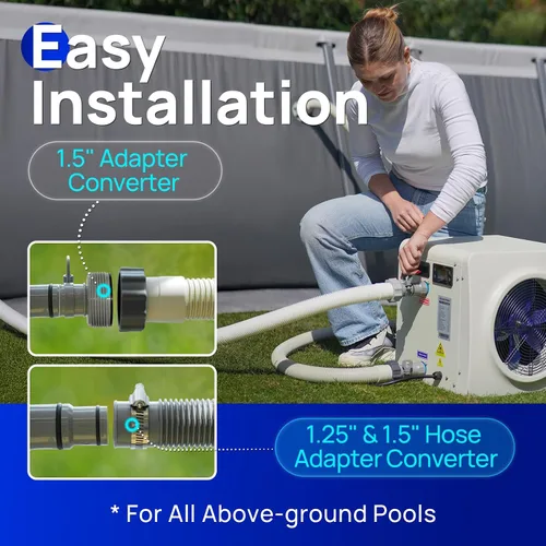 Vista 5 de AQUASTRONG Bomba de calor para piscina, calentador eléctrico para piscina sobre el suelo y en el suelo, calefacción y refrigeración para piscinas