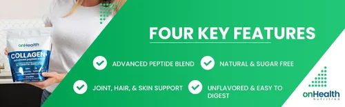 Vista 7 de onHealth - Polvo de péptidos multicolágeno tipo I, II, III, V y X proteína completa con los 9 aminoácidos esenciales, biotina, ácido hialurónico