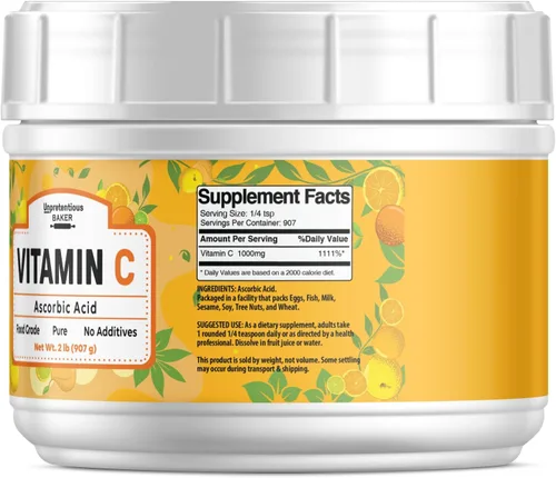 Vista 2 de Unpretentious Vitamina C en polvo (2 lb) de ácido ascórbico, tina resellable
