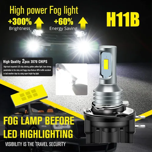 Vista 2 de AC/DC 9-36V H11B Bombilla LED antiniebla blanca, 3800LM súper brillante 2x45mil 5730 chips H11C1 bombillas LED para automóviles camiones, sin