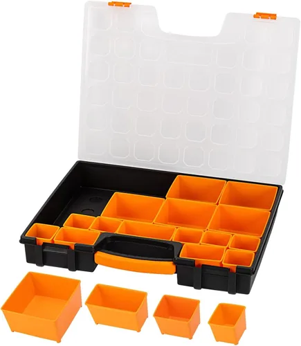 Vista 3 de Amazon Basics Organizador de 19 compartimentos extraíbles, negro, naranja, 16.5 x 13.2 x 2.4 pulgadas