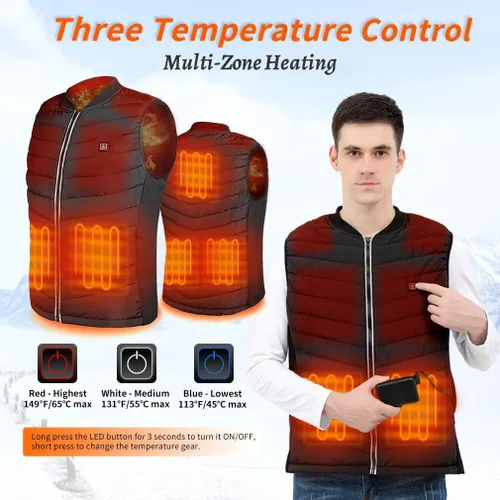 Vista 4 de Chaleco calefactable, chaleco térmico de carga USB para hombres y mujeres, calentador corporal lavable con batería para acampar al aire libre