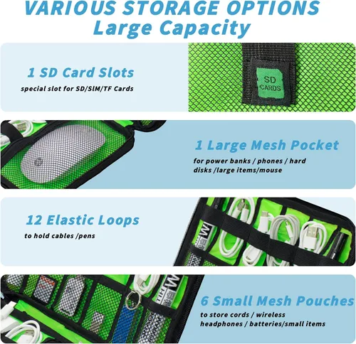 Vista 5 de Organizador de Electrónica, Funda Organizadora de Cables de Viaje, Bolsas Organizadoras de Cables Portátiles, Estuche de Almacenamiento