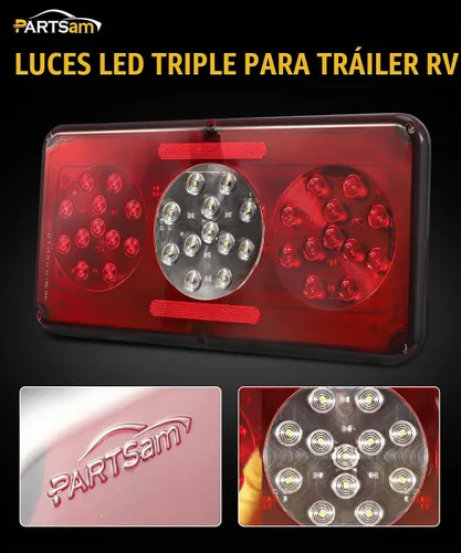 Vista 2 de Partsam 2 luces LED rectangulares para remolque, cámper, caravana, luces traseras triples, luces traseras de marcha atrás, luces traseras de montaje