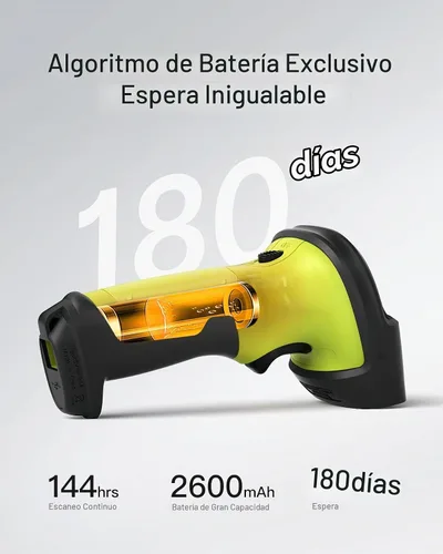 Vista 6 de Inateck Escáner de código de barras, escáner inalámbrico, 1 carga 180 días en espera, rango de 35M, escaneo automático, BCST-60 verde