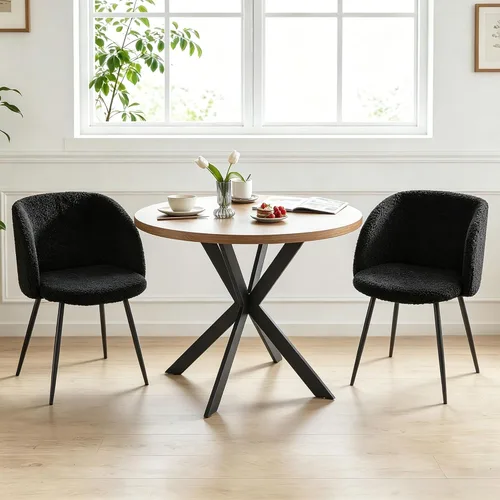 Vista 16 de Homedot Juego de mesa de comedor de cocina de 3 piezas para 2, mesa de comedor redonda negra de 37 pulgadas con brazos de comedor negros, juego