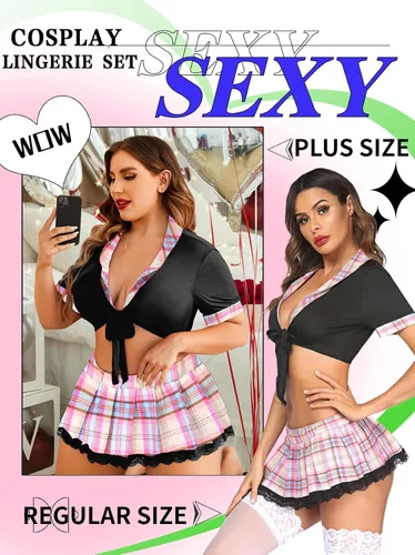 Vista 5 de ADOME - Conjunto de lencería sexy para mujer, diseño de colegiala, estudiante, para juegos de roles